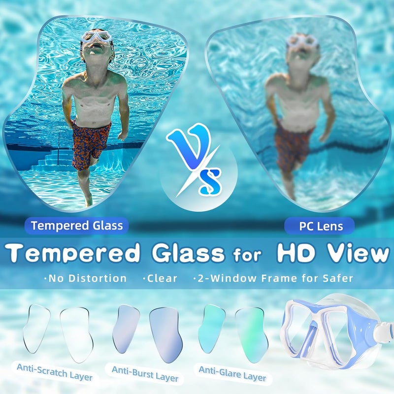 Freela 2 Pack Kids Swim Goggles Mask for Boys Girls 3-14, Tempered Glass Lens 180° HD View with Nose Cover for Pool Beach - Image 4